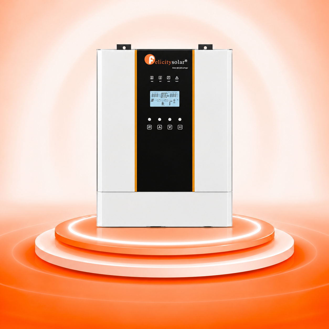 Inversor solar sobre pedestal futurista