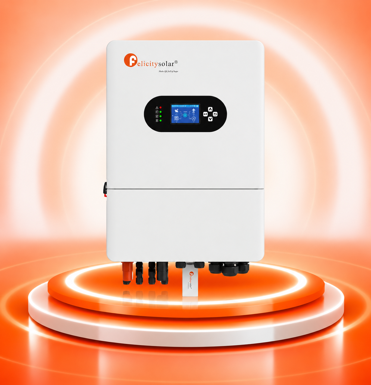 Inversor solar Felicity en halo naranja