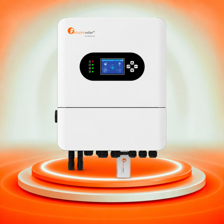 Inversor solar Felicitysolar en pedestal naranja